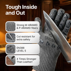 Grill Armor Gloves detalle de la textura de silicona para agarre seguro en superficies calientes