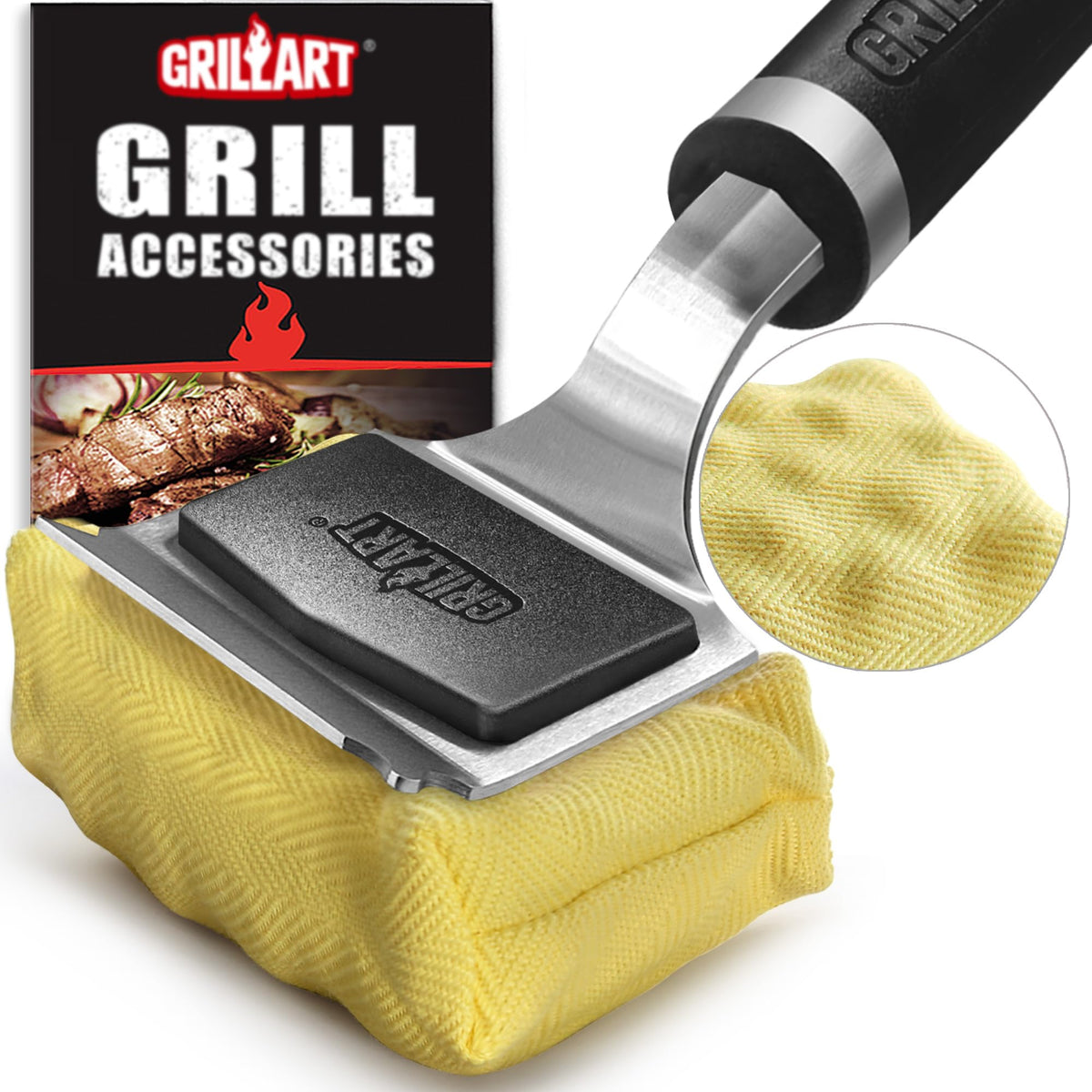 GRILLART vista frontal del cepillo completo, limpieza segura
