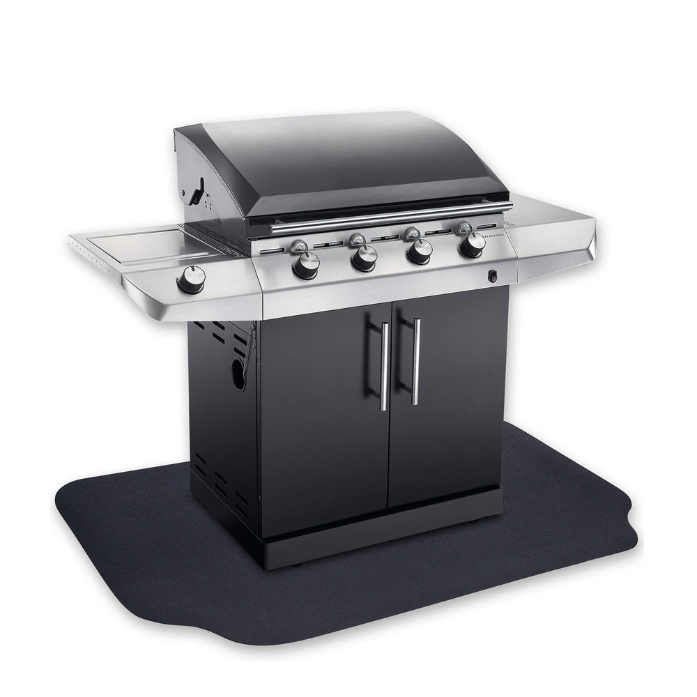 GRILLTEX front view of black protective mat showing full coverage benefit