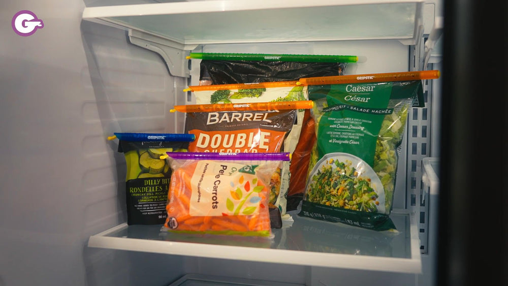 GripStic comparación de tamaños para sellar desde snacks a paquetes XL