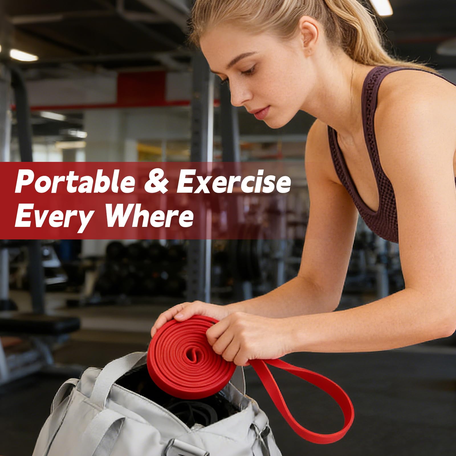 GRLCOOD bandas guardadas en bolso de viaje listas para entrenar en cualquier lugar