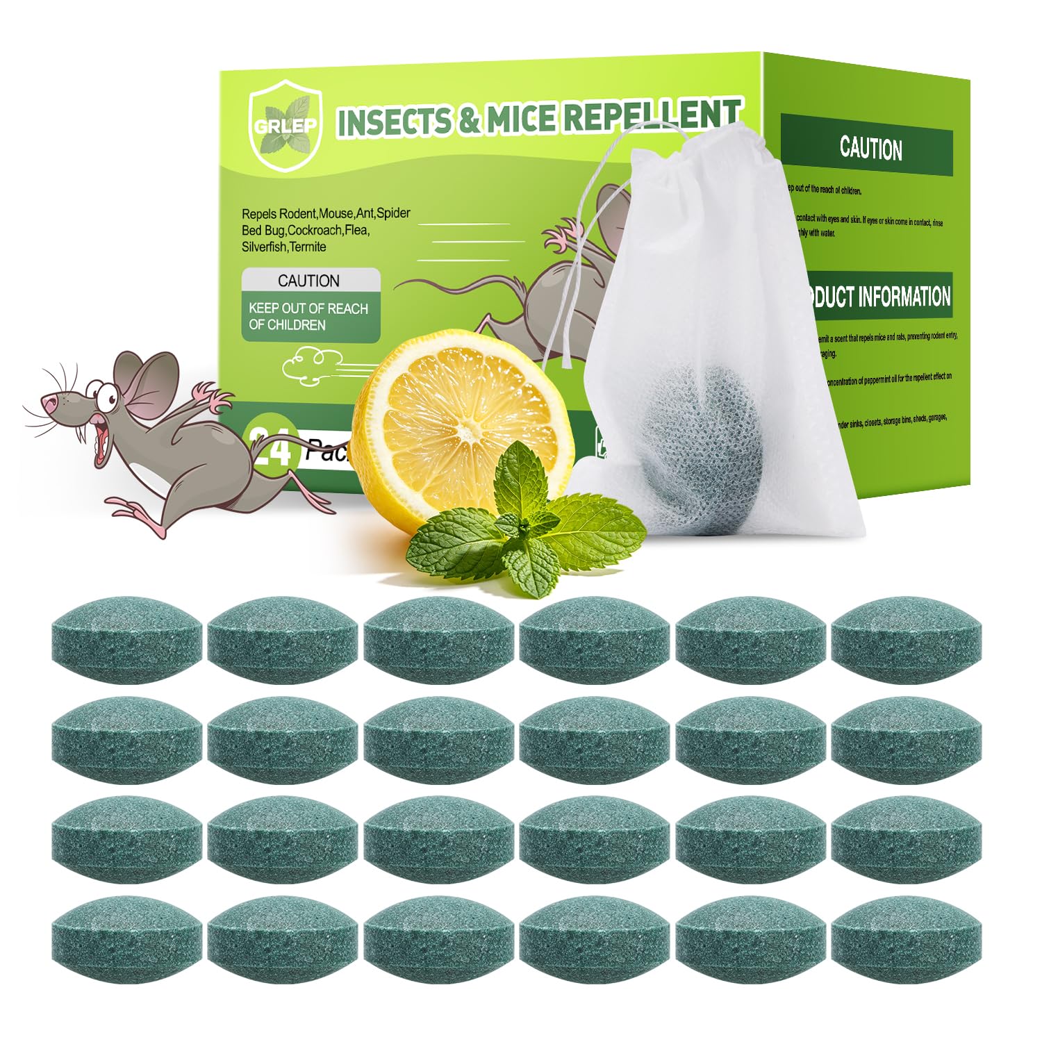 GRLEP empaque frontal mostrando 24 pellets y beneficios seguros