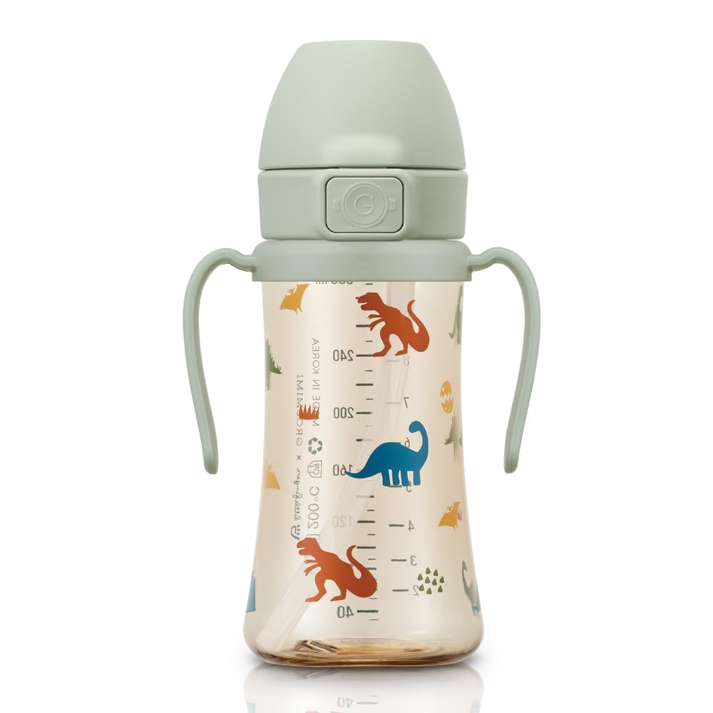 GROSMIMI vaso frontal con diseño dinosaurio, vaso antiderrames para bebés