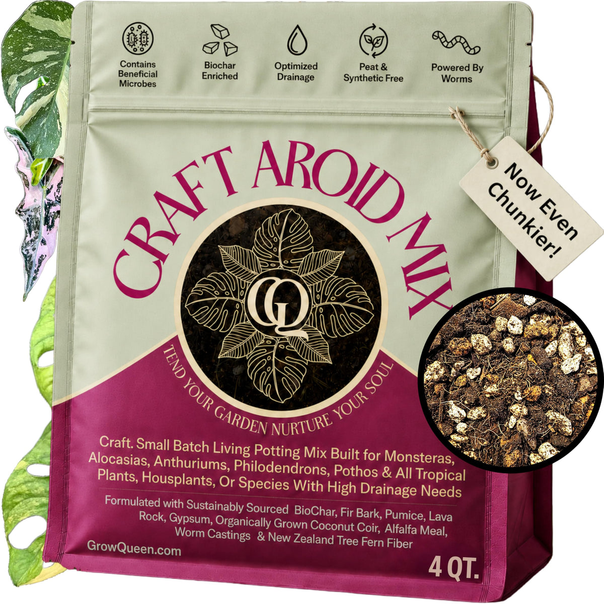 Grow Queen bag front view showing product branding and benefits for easy selection