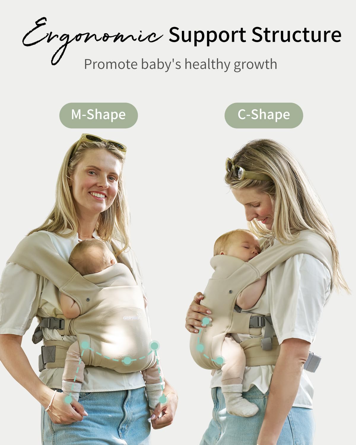 GROWNSY portabebés junto a objeto para escala mostrando tamaño práctico