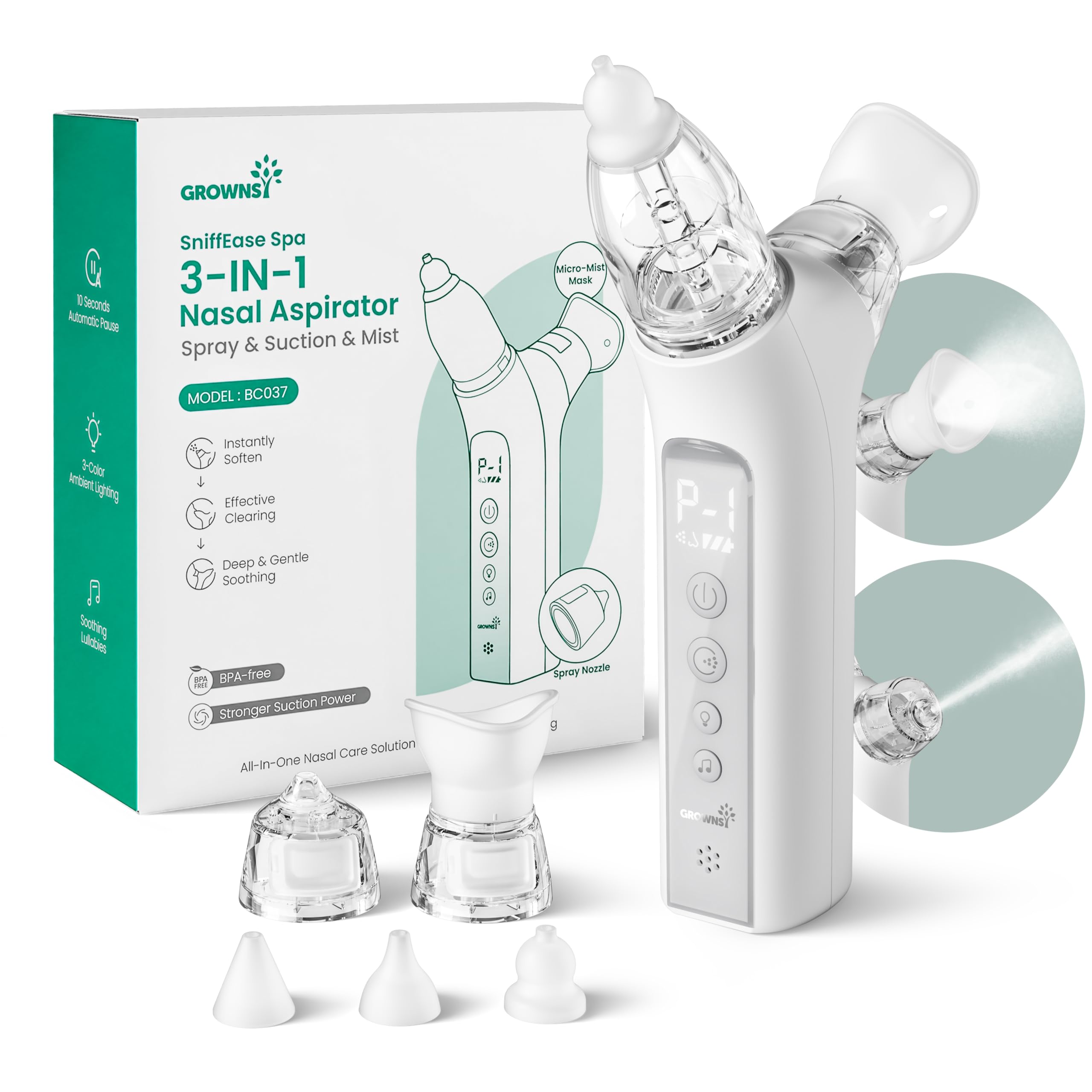 GROWNSY SniffEase frontal mostrando controles y diseño compacto