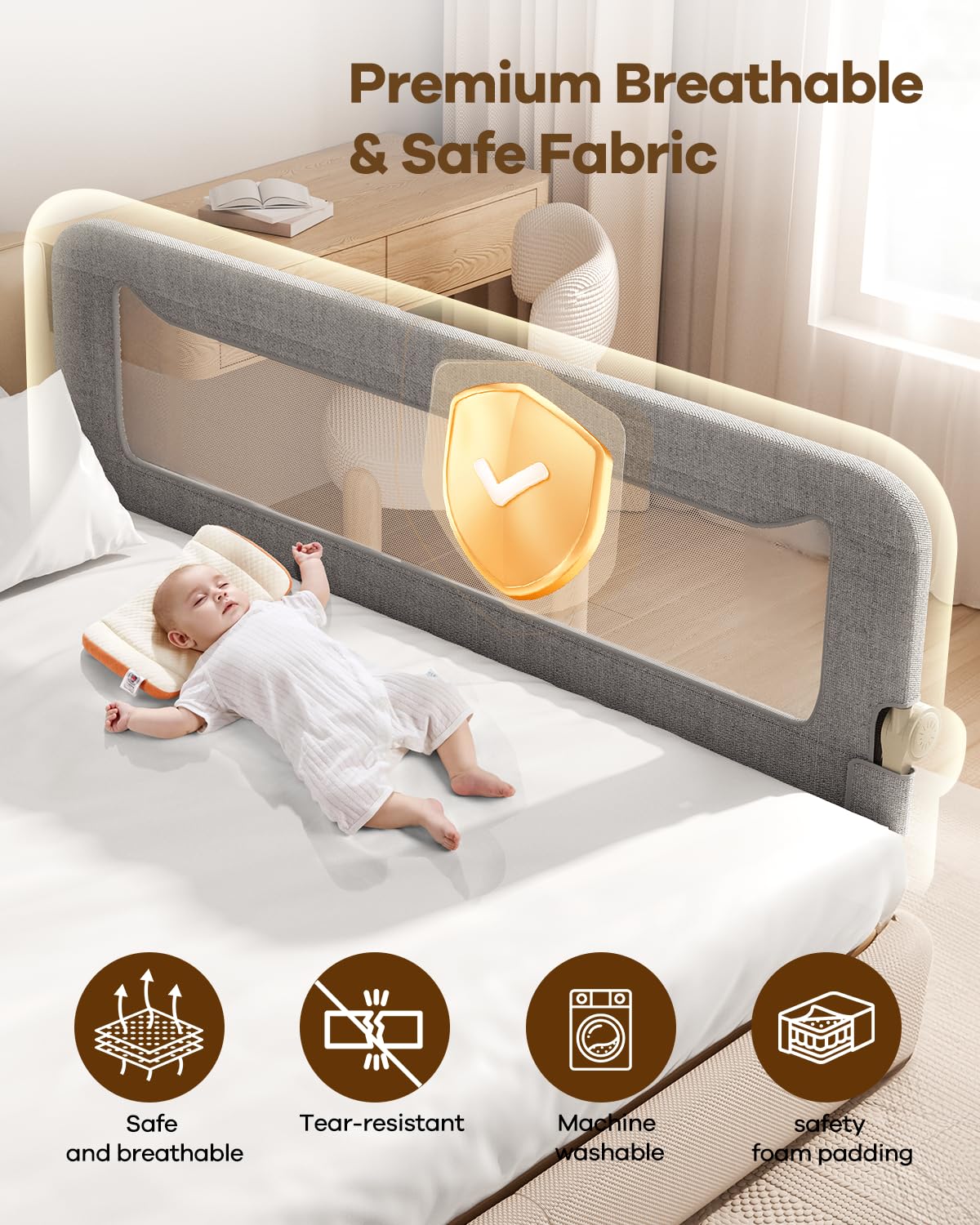 GrowthFun barandilla plegada al lado de la cama facilitando el acceso