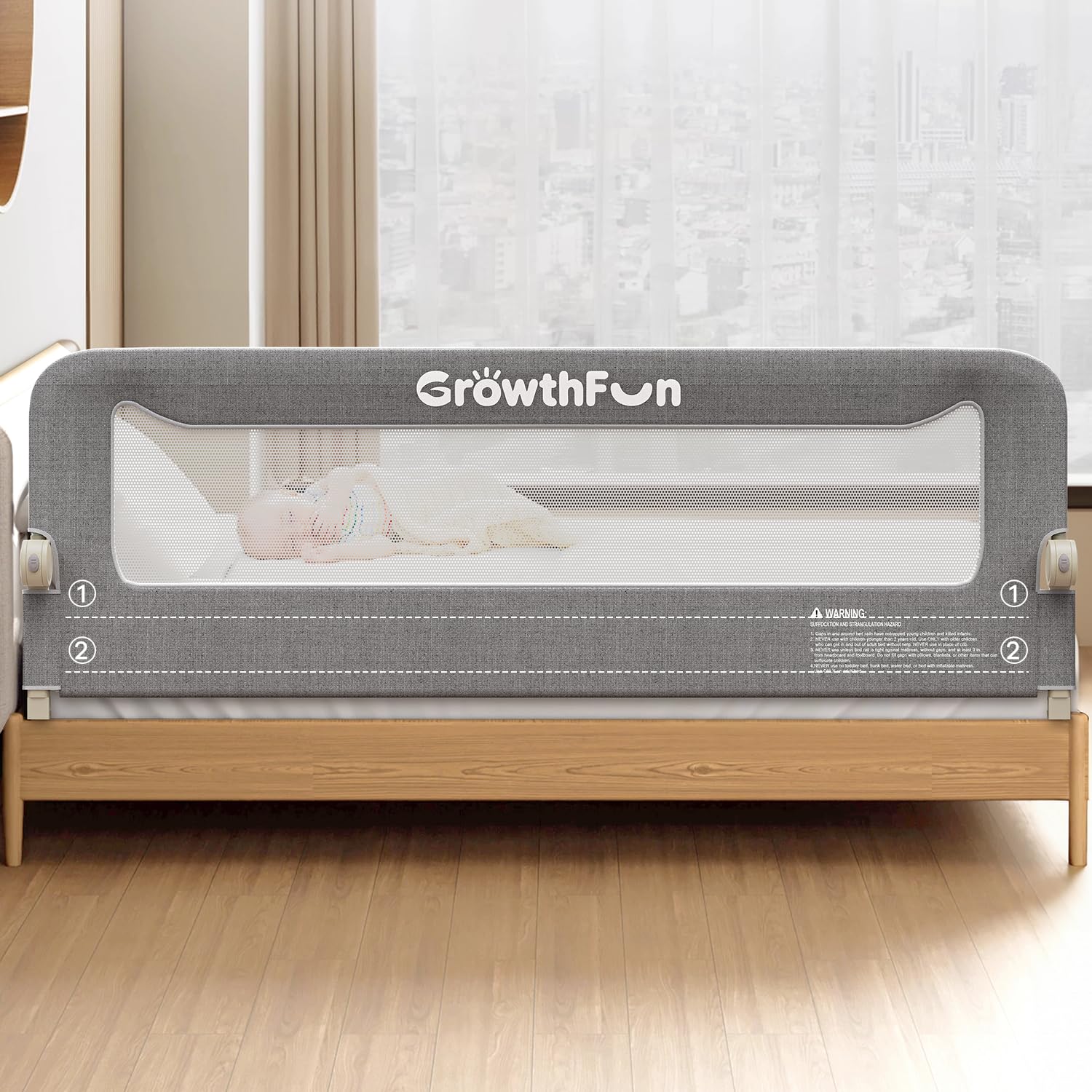 GrowthFun vista frontal del protector de cama mostrando su estructura estable