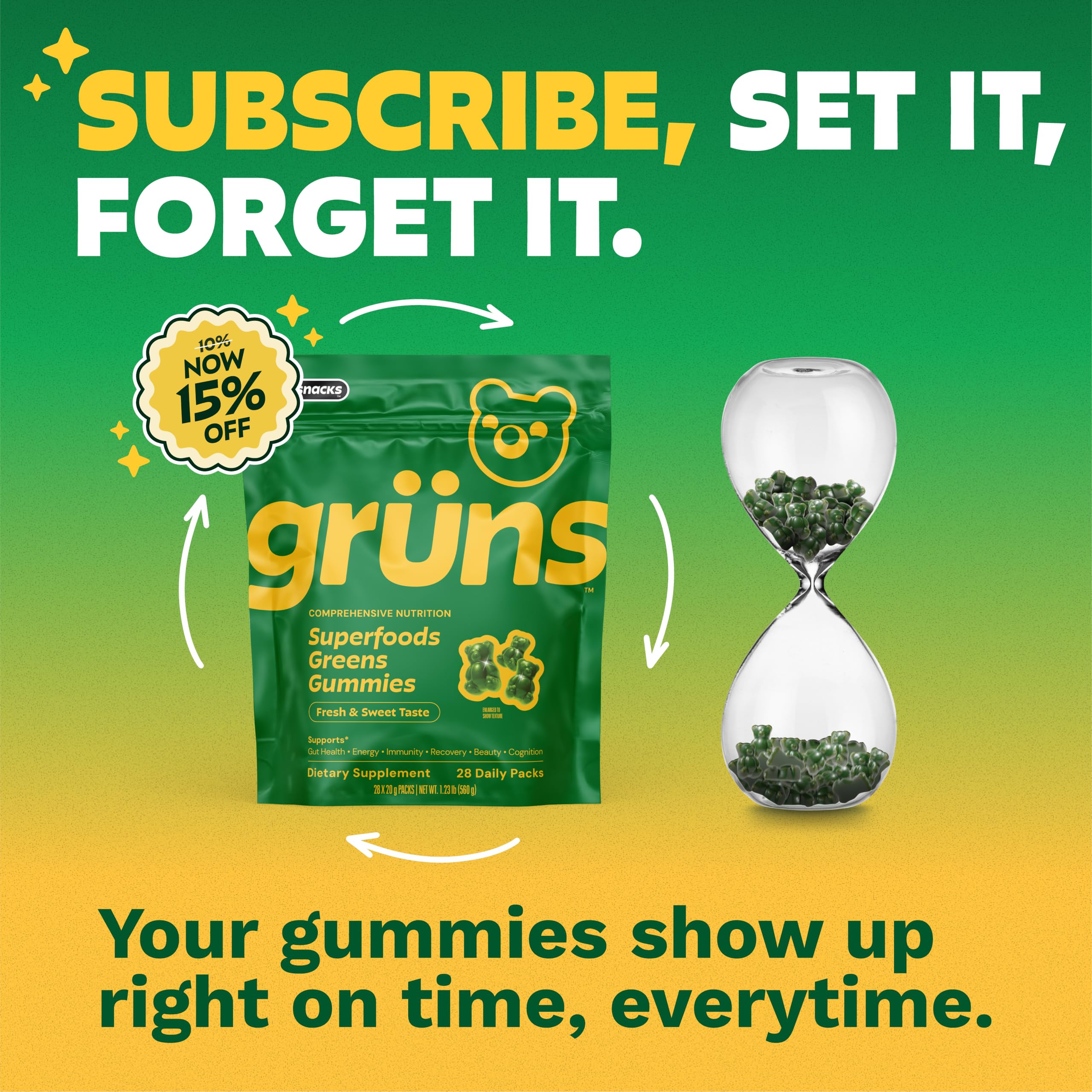 Gomita Grüns en primer plano con textura y color que invita al consumo