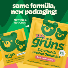 Grüns gummy close-up texture showing soft chew and appealing strawberry-green flavor