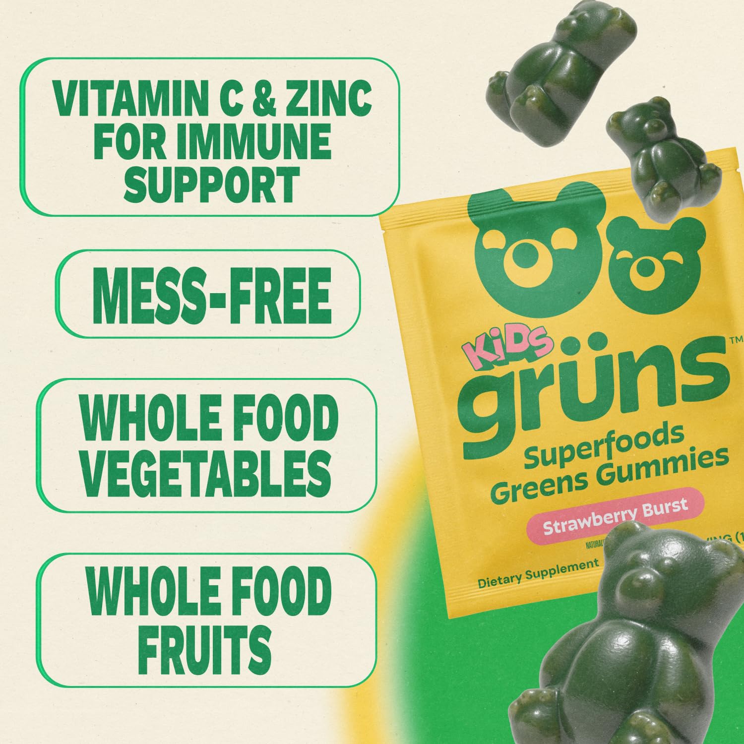 Grüns gomitas en lonchera escolar, fácil para desayunos y recreos