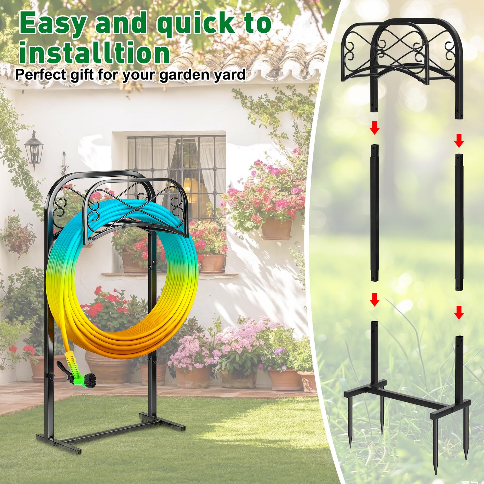 Gtongoko side profile showing capacity for up to 150ft hose and sturdy support