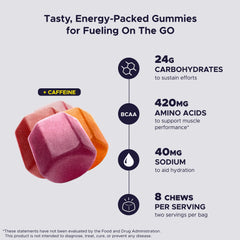 GU Energy chews primer plano de textura gomosa que facilita masticar y absorber energía