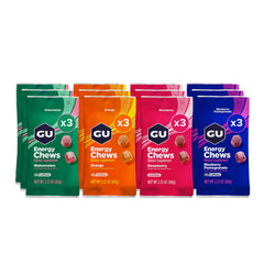 GU Energy chews frontal del paquete mostrando variedad de sabores y portabilidad