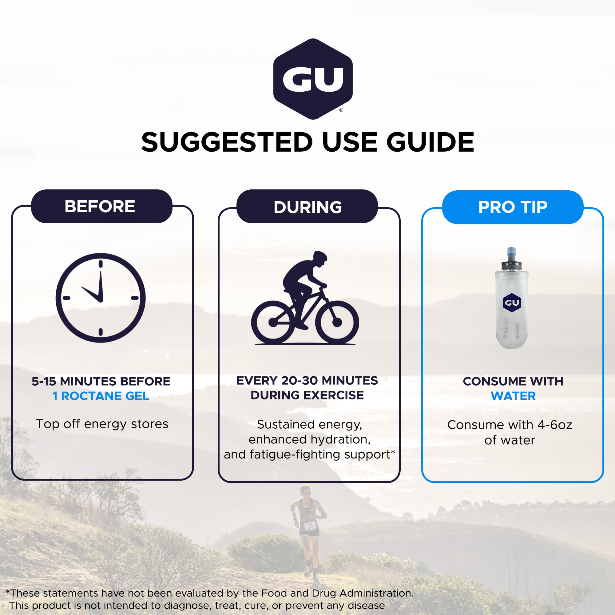 GU Energy sobre junto a una regla para comparar tamaño y facilidad de transporte