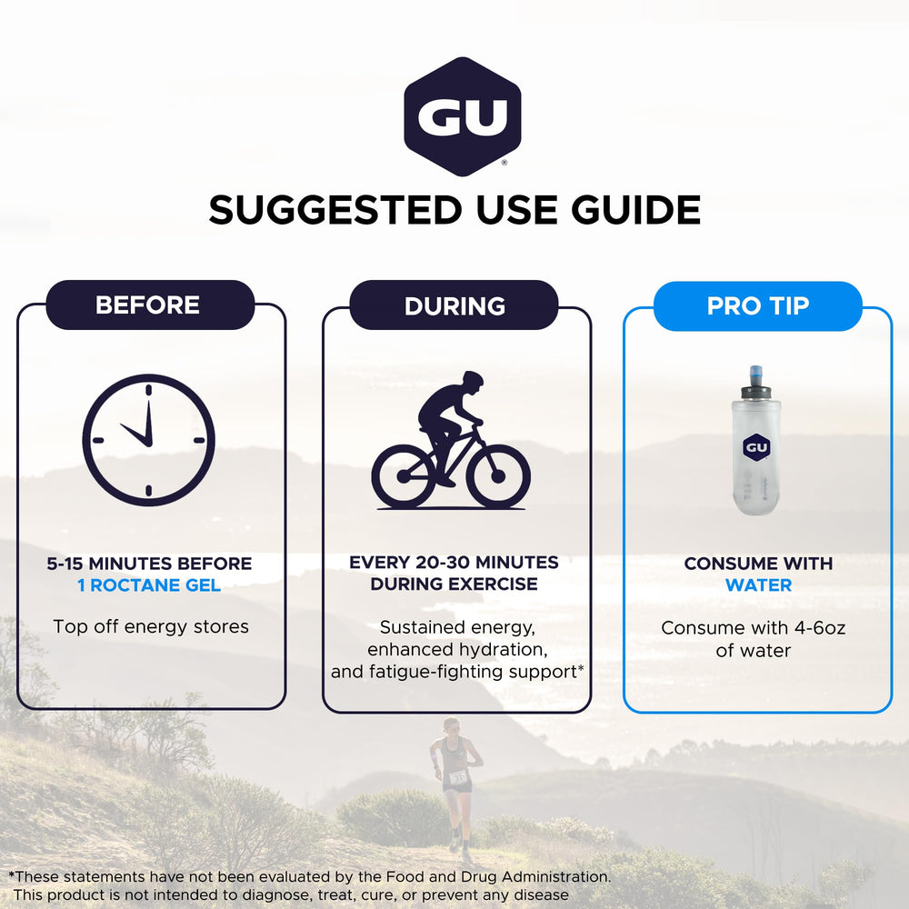 GU Energy sobre junto a una regla para comparar tamaño y facilidad de transporte