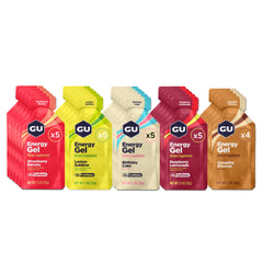 GU Energy frente del empaque mostrando variedad y conveniencia