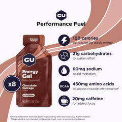 GU Energy gel Chocolate Outrage sobre abierto con textura cremosa que facilita ingestión rápida