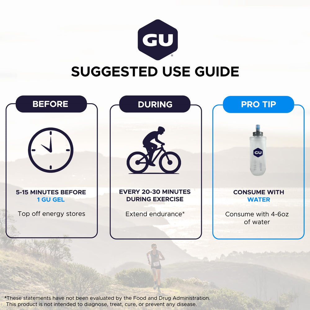 GU Energy gel etiqueta con ingredientes y certificaciones visibles para confianza