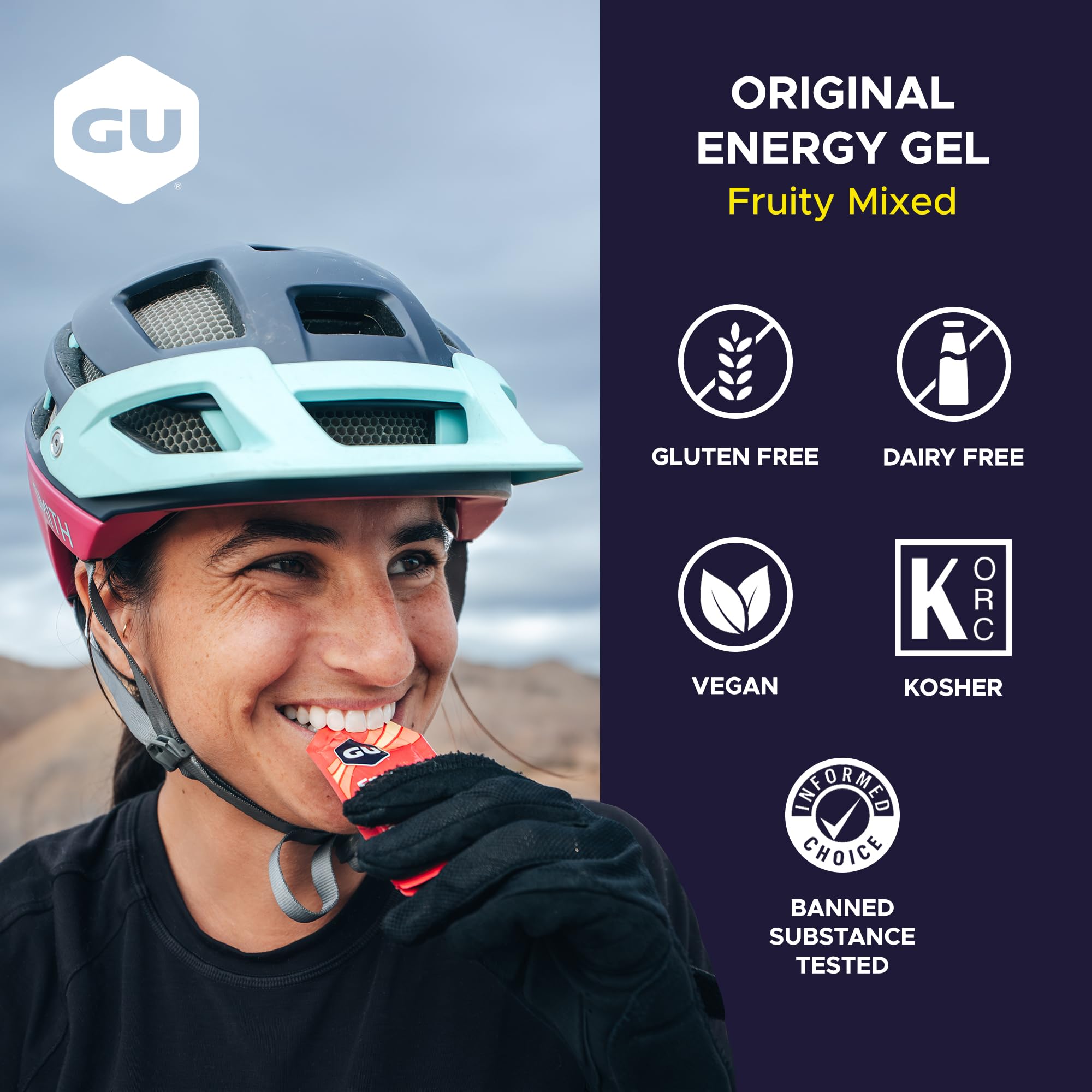 GU Energy gel tomado durante carrera para energía inmediata en ejercicio