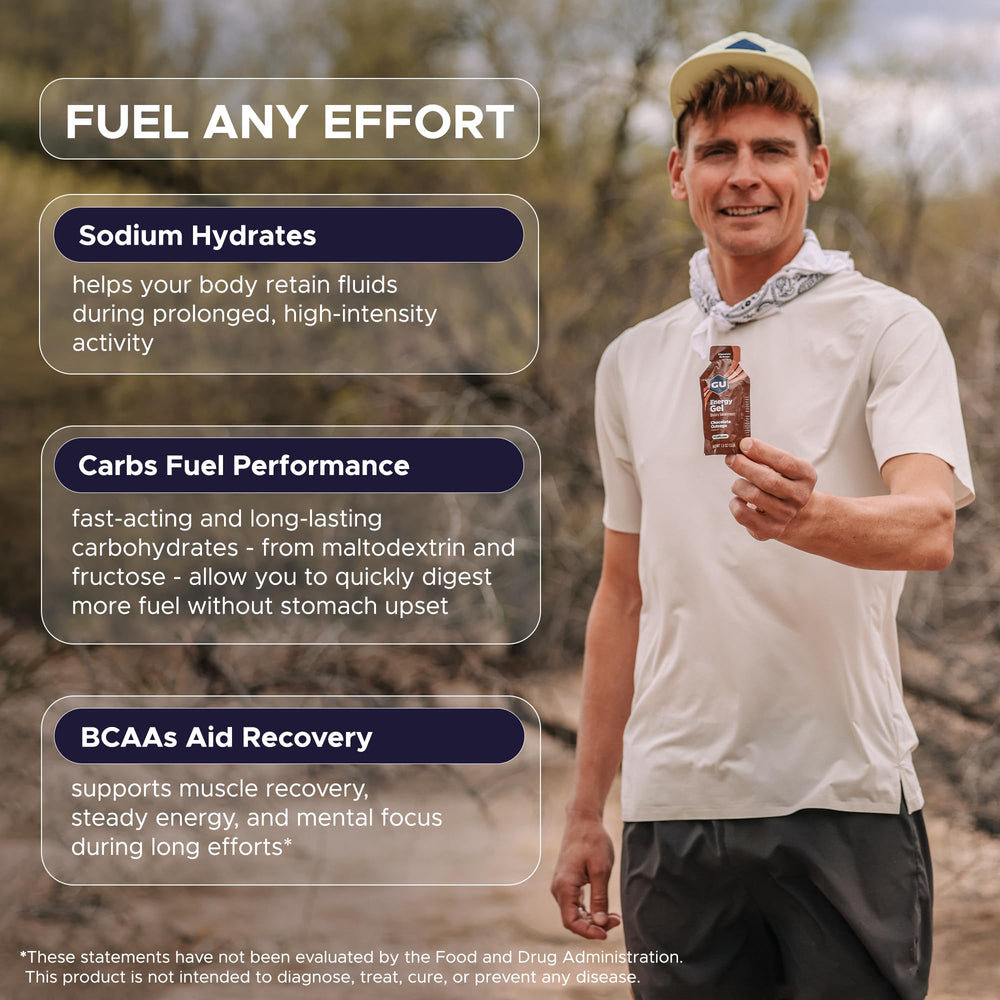GU Energy sobre abierto con gel listo para consumo durante actividad