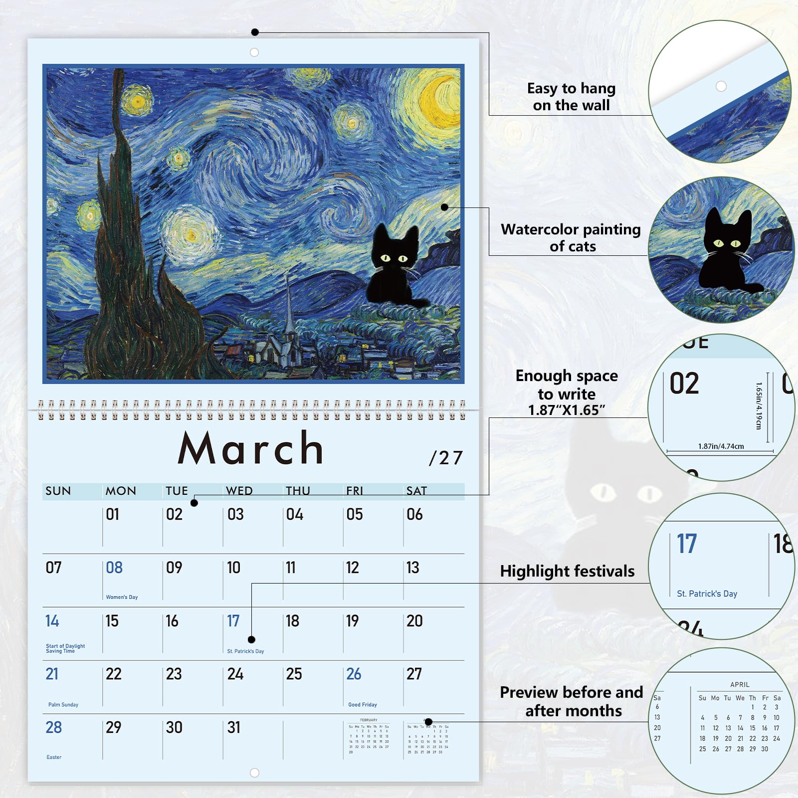 GuassLee calendario colgado sobre escritorio para organización diaria