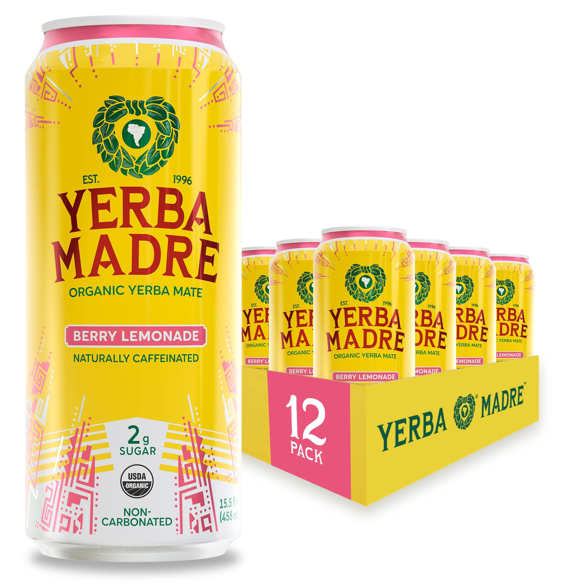 Guayaki lata frontal Berry Lemonade mostrando diseño y frescura