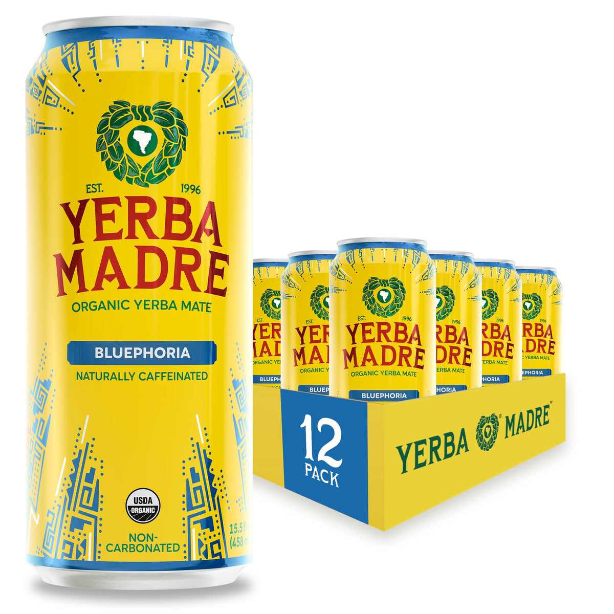 Guayaki Yerba Madre lata frontal mostrando diseño y beneficio energético