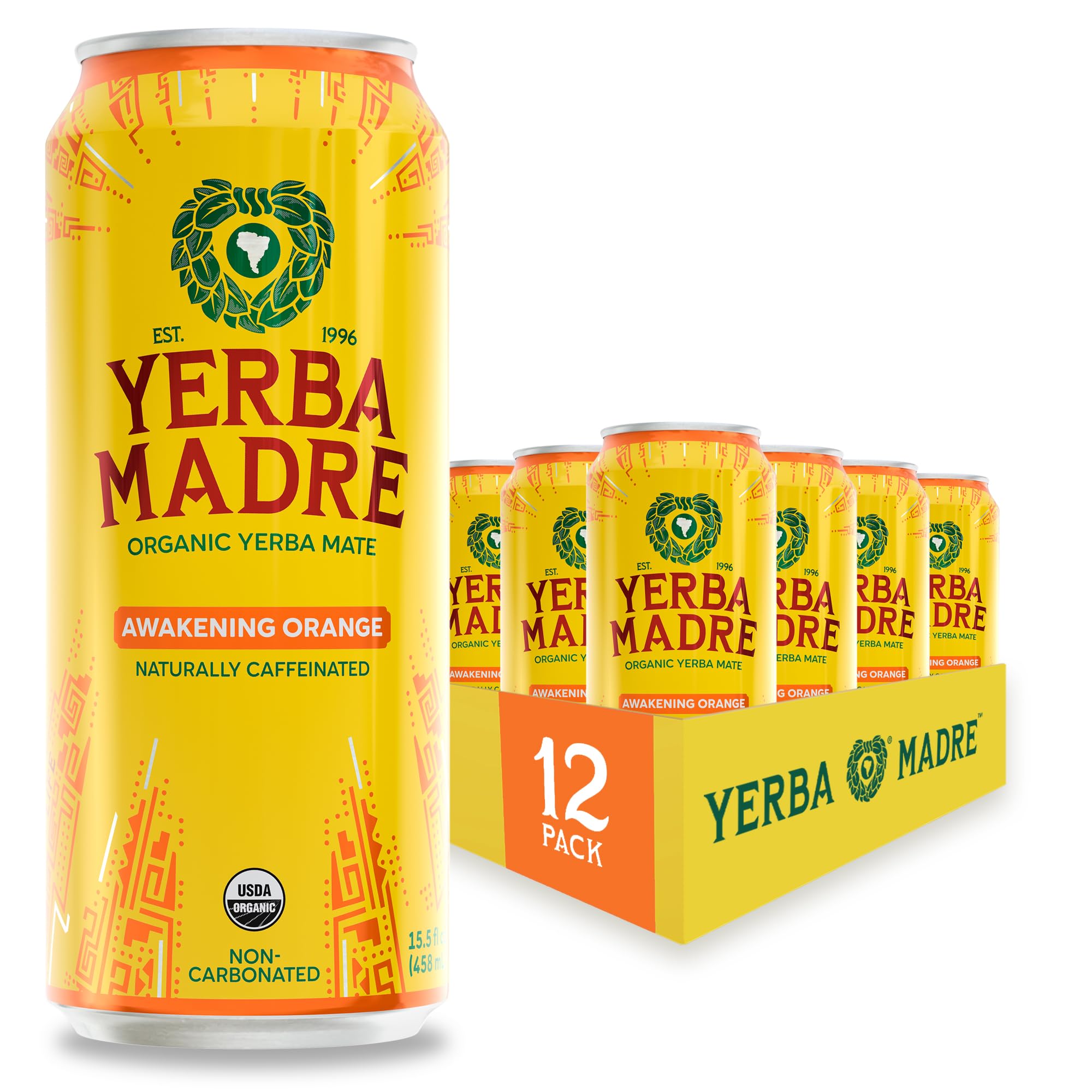 Guayaki Yerba Madre frontal de la lata mostrando diseño y tamaño práctico