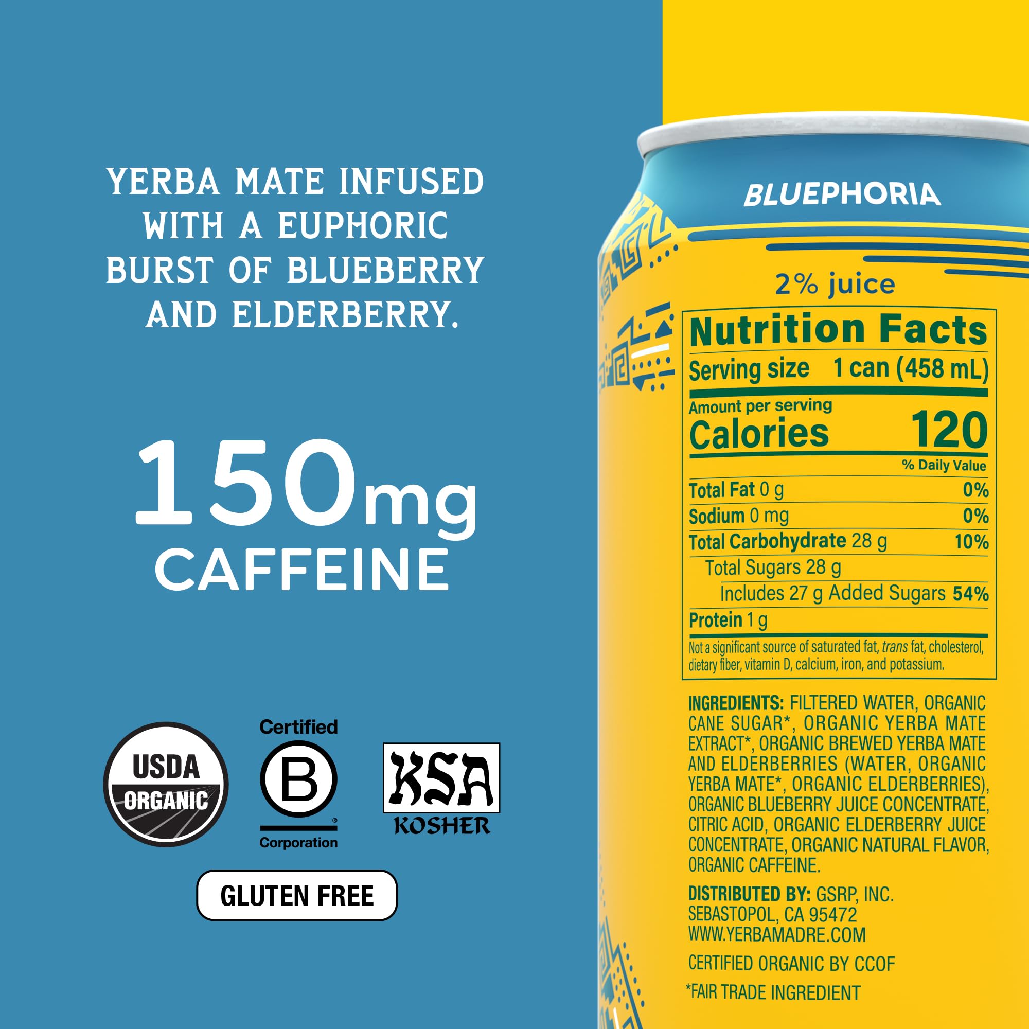 Guayaki lata Bluephoria mostrando etiqueta azul y sensación afrutada