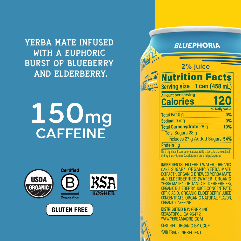 Guayaki lata Bluephoria mostrando etiqueta azul y sensación afrutada