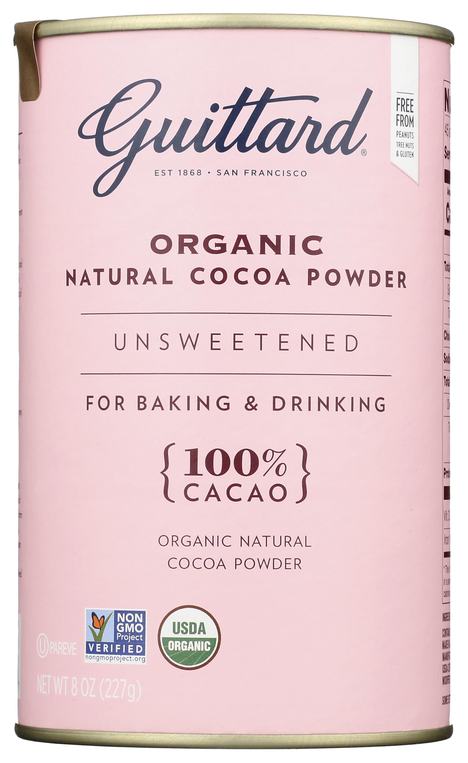 Guittard cacao orgánico frente del envase, envase pequeño ideal para repostería