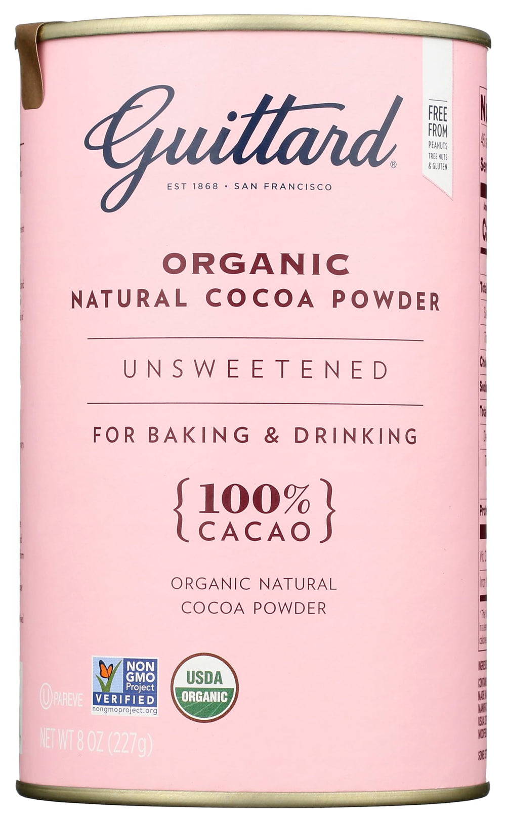 Guittard cacao orgánico frente del envase, envase pequeño ideal para repostería