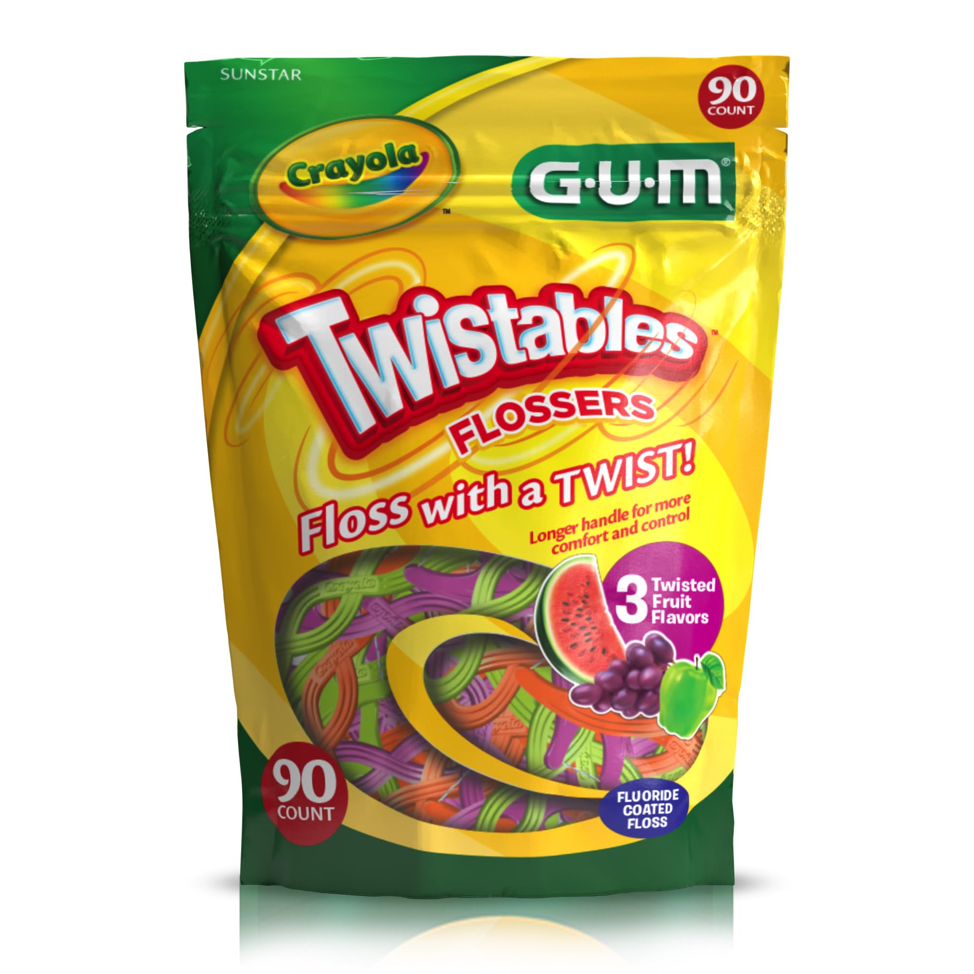 GUM Crayola comparación de tamaño y paquete con 90 unidades mostrado
