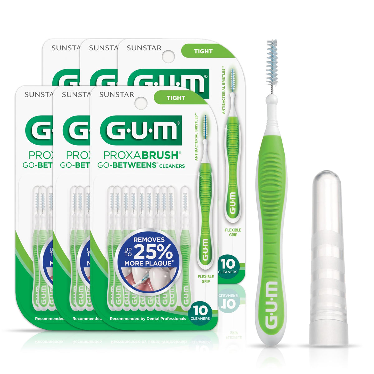 GUM Proxabrush front packaging showing compact 10-count unit for travel