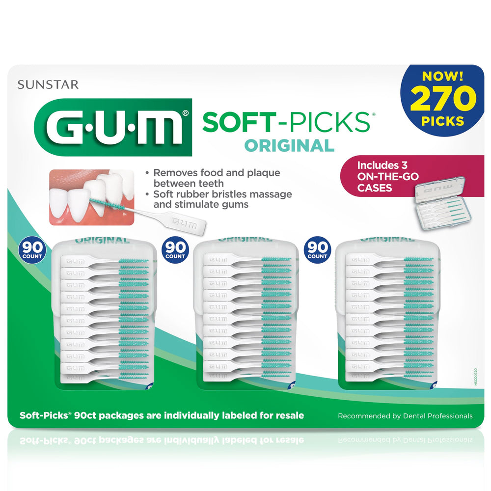 GUM producto en bolso y mesa ilustrando uso cotidiano fuera de casa