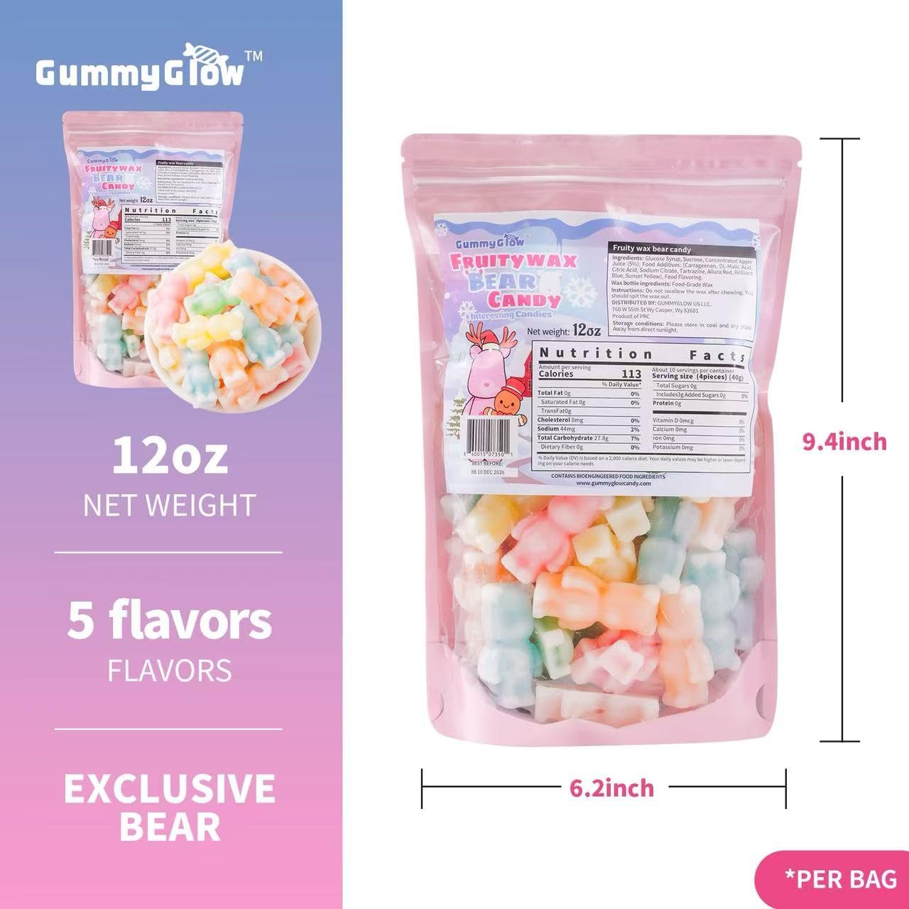 Gummy Glow cuenco con variedad de ositos ideal para compartir en reuniones