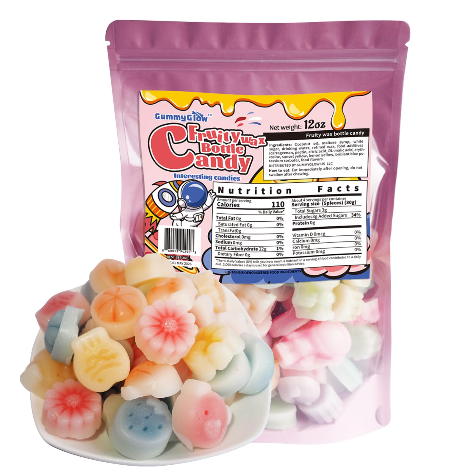 Gummy Glow comparación de tamaño en mano mostrando porción y cantidad
