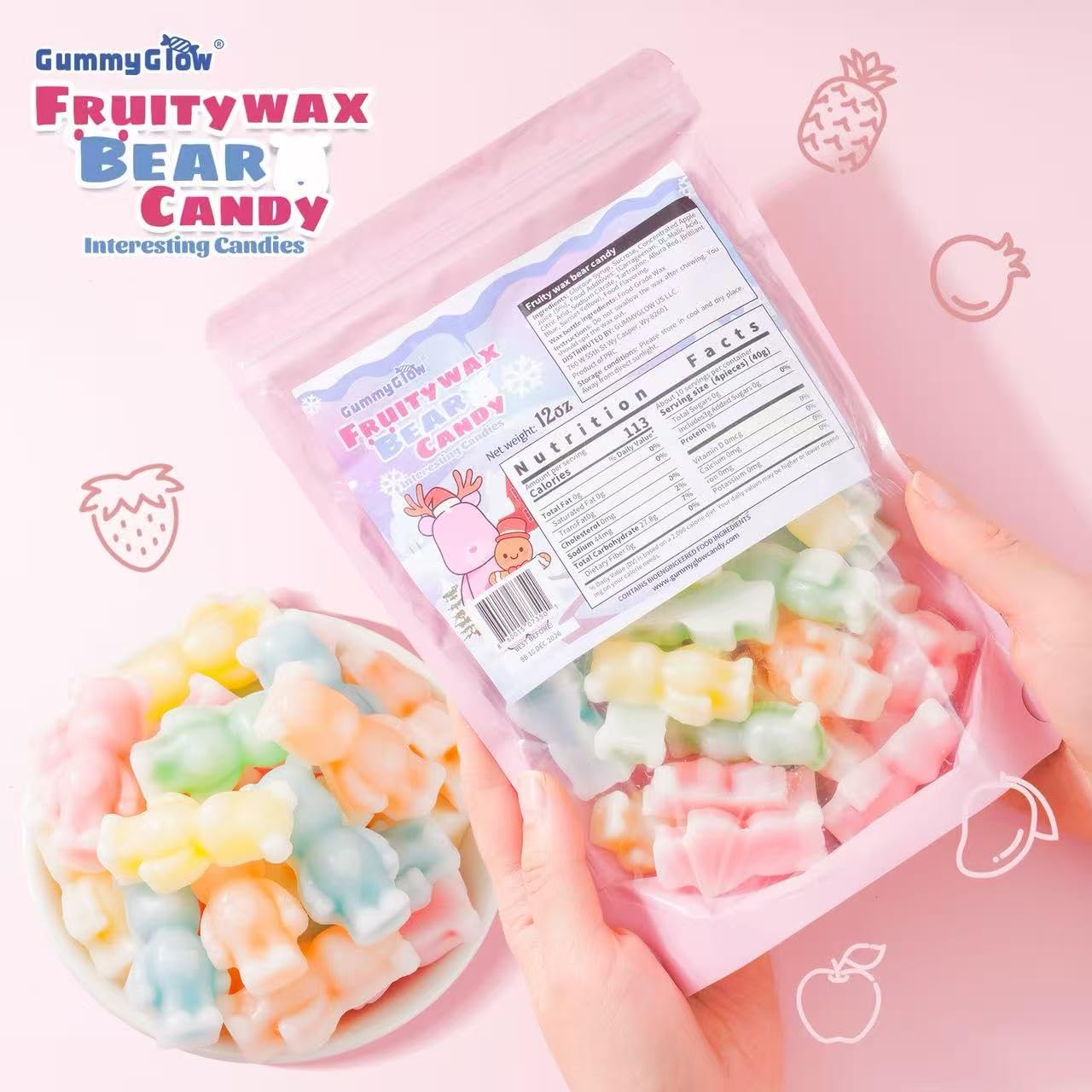 Gummy Glow comparación de tamaño en manos para mostrar porción real