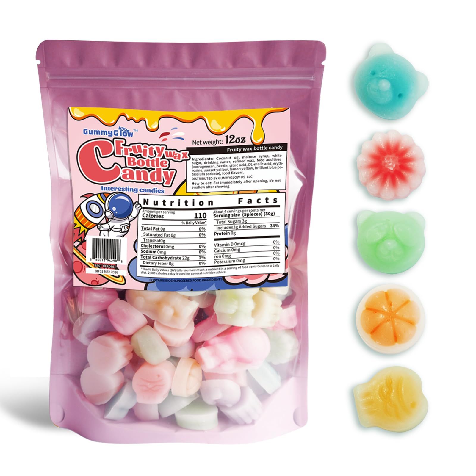 Gummy Glow bolsa frontal 12oz mostrando mezcla de sabores y conveniencia