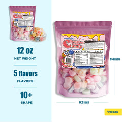 Gummy Glow piezas variadas apiladas que muestran colores y variedad de sabores