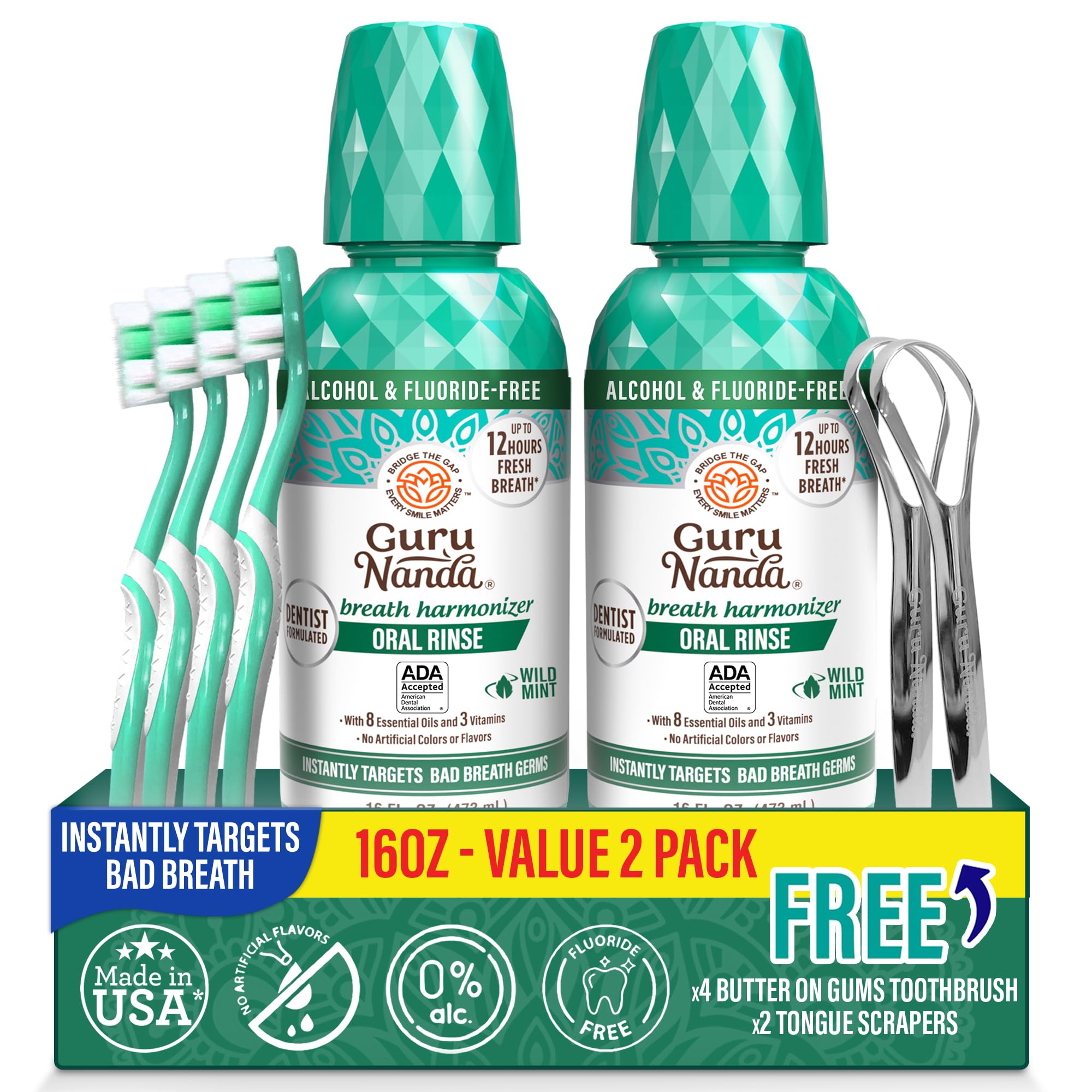 GuruNanda frente del envase 16 oz destacando frescura prolongada
