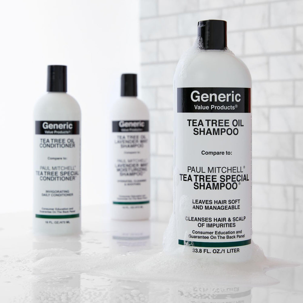 Generic Value Products champú en ambiente de baño moderno sugeriendo uso diario y experiencia aromática fresca