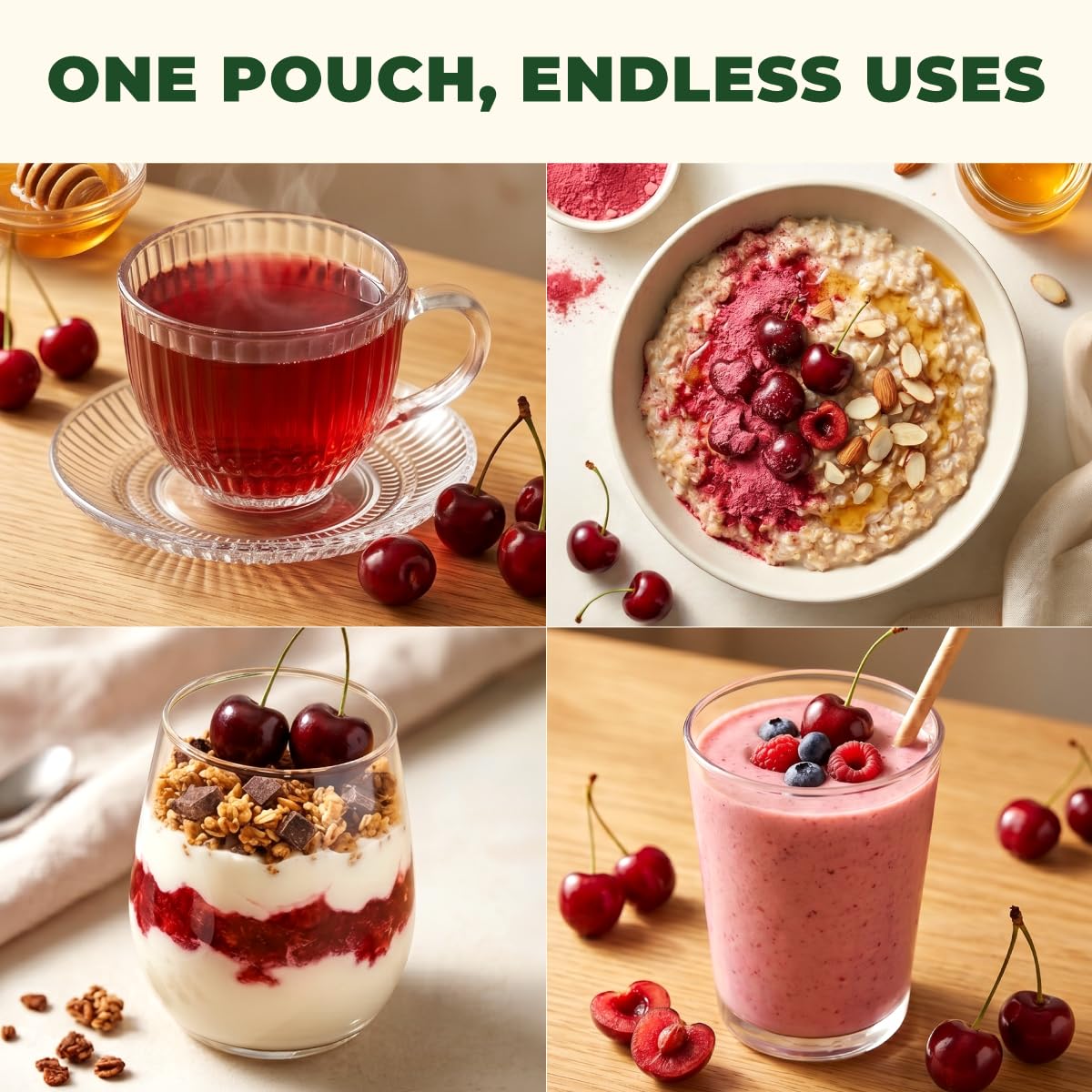 Gya Tea Co polvo espolvoreado sobre avena, aporte visual y sabor