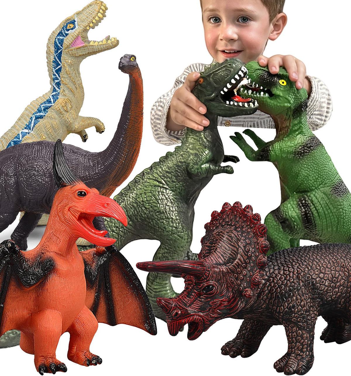 Gzsbaby set completo frontal mostrando seis dinosaurios, ideal para juego