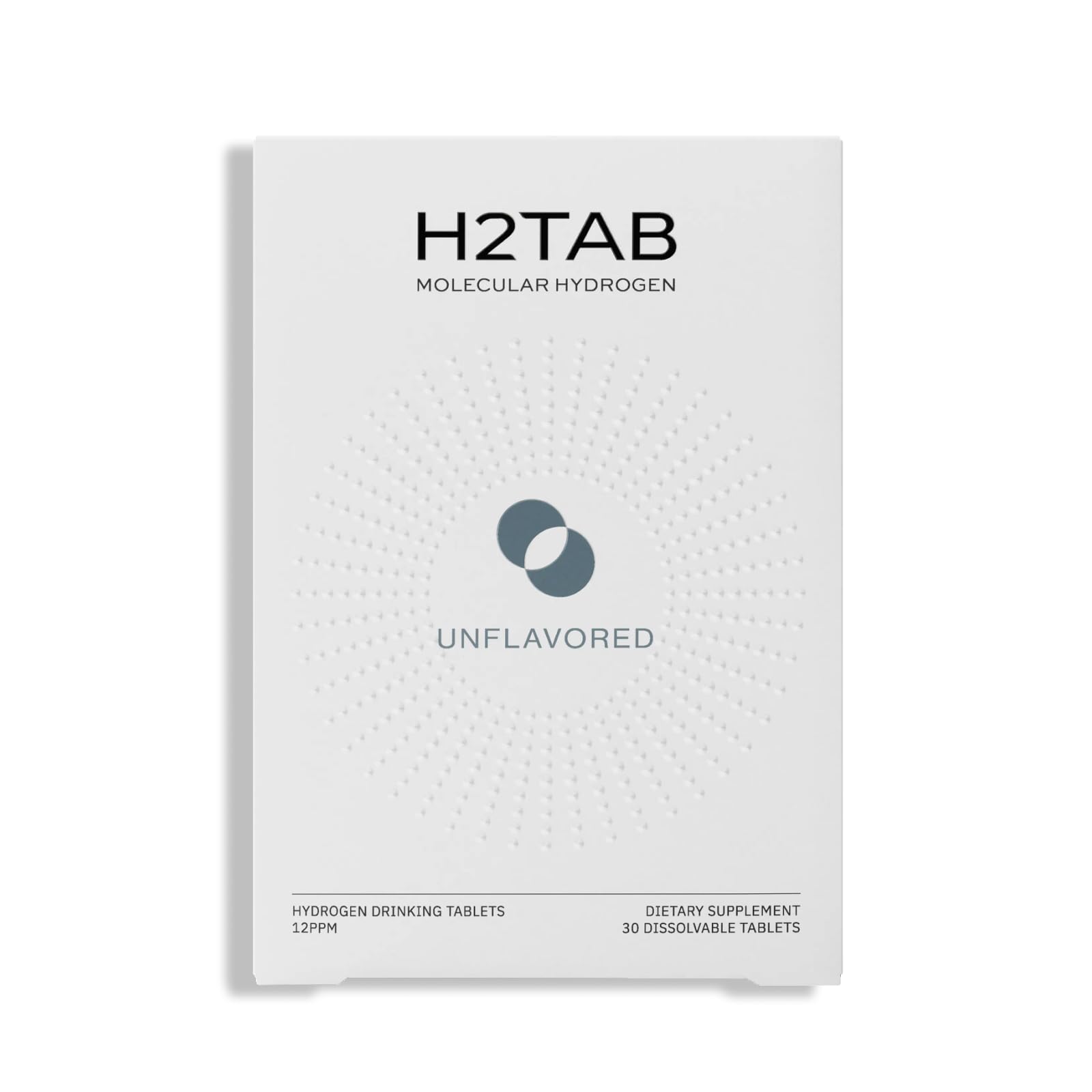H2TAB paquete frontal mostrando 30 tabletas, comodidad para llevar