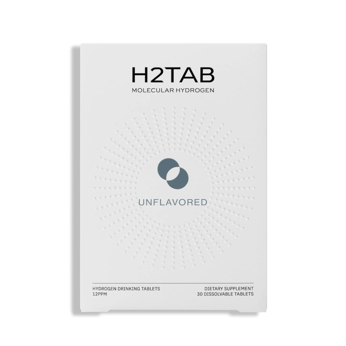 H2TAB paquete frontal mostrando 30 tabletas, comodidad para llevar