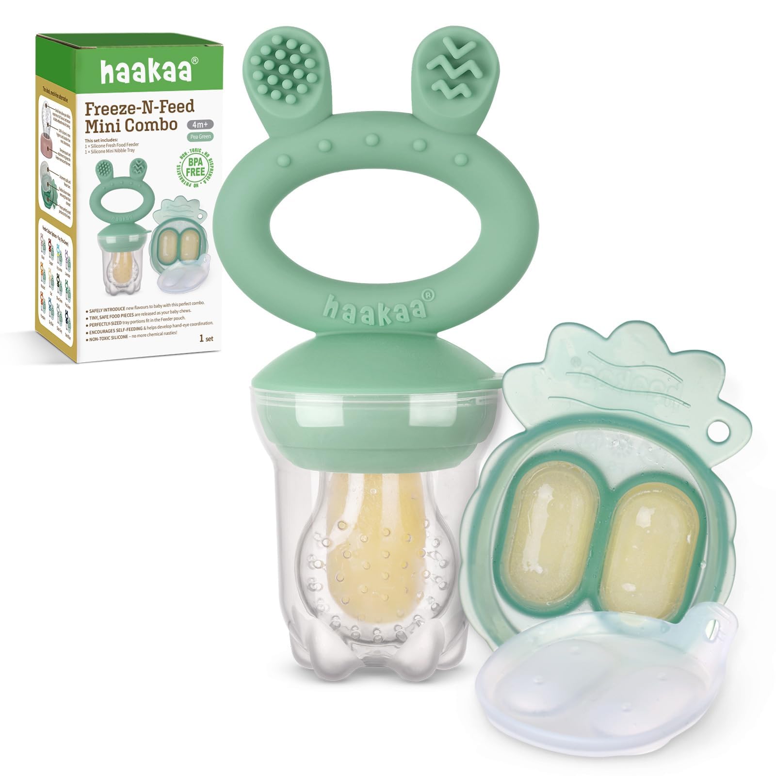 haakaa vista frontal del Fruit Food Feeder mostrando diseño seguro