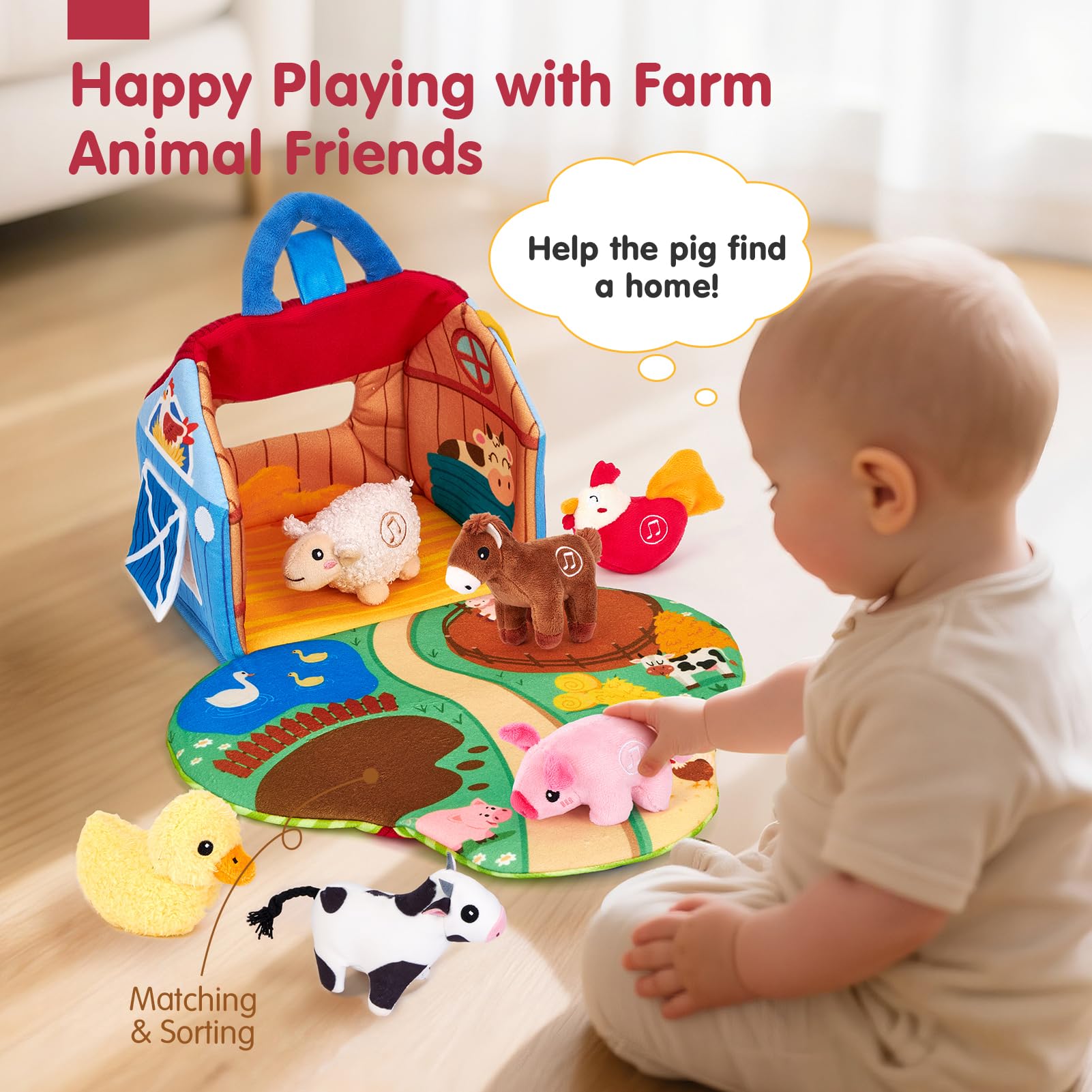hahaland primer plano de la vaca peluche destacando su textura suave para estímulo táctil