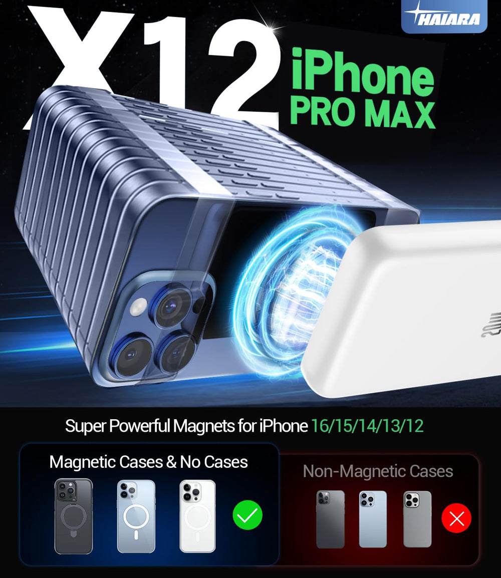 HAIARA power bank magnetizado en mano demuestra su sujeción segura al iPhone